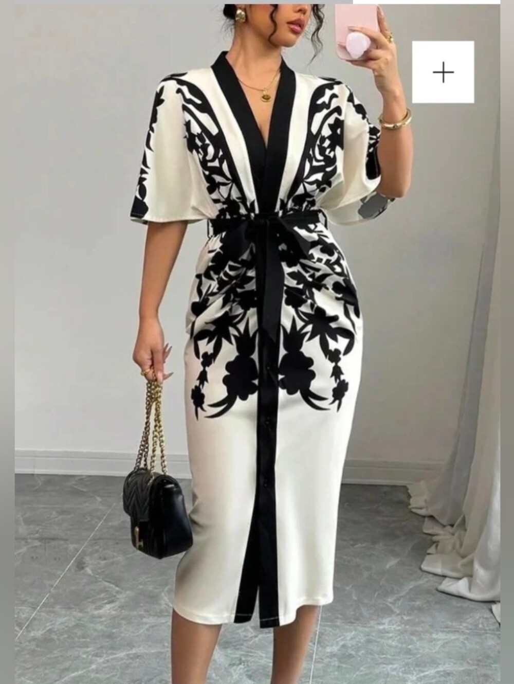 NWT/ UOOZEE Half Sleeves Flower Print Printed Tied Waist V-Neck Midi Dresses XL